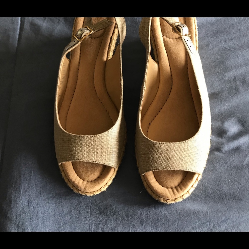 NIB Women’s LANDS END Sling Back Open Toe Wedges